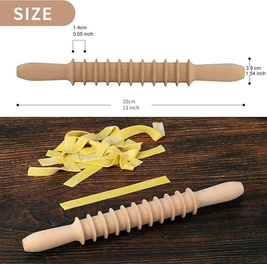 Beech Wood 14mm Pappardelle Pasta Cutter Noodle Lattice Roller Docker Dough Cutter Wooden Rolling Pin Spaghetti Pasta Maker Beechwood Noodle Cutter Rolling Pin Kitchen Cooking Tools