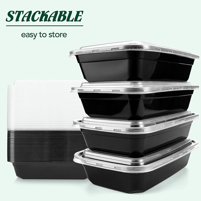 32oz 100 Pack(200 Piece) Meal Prep Containers Reusable Sturdy Food Storage Containers with Lids Microwave,Freezer,Dishwasher Safe Leakproof Airtight Plastic Bento Lunch Boxes for To Go Take Out
