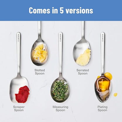 Misen Slotted Chef Spoon – Stainless Steel Draining and Serving Spoon for Pasta Vegetables Poached Eggs Fried Foods Meatballs Braises and Everyday Cooking and Kitchen Prep
