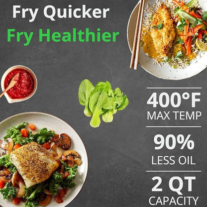 NutriChef Air Fryer - 1000w 2 Quart Capacity Personal Air Fryer, Conserve Counterspace, Oil-free cooking with Removable Deep Non-Stick Fry Basket, Black