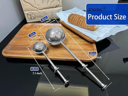 JETKONG 2 Pcs Flour Sifter, Stainless Steel Flour Duster for Bread Baking, Bakers Dusting Wand for Powdered Sugar and Spices (Small+Large, Silver)