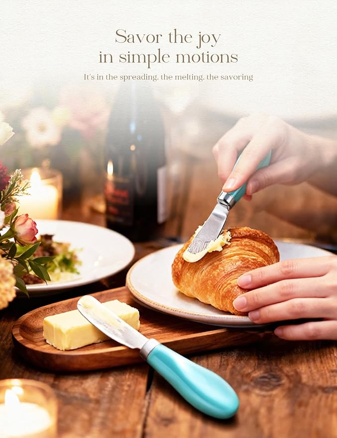 AISBUGUR 2 Pack Stainless Steel Butter Spreader Knife, Butter Knife with White Porcelain Handle, Cheese Butter Spreader Knives for Kitchen Green