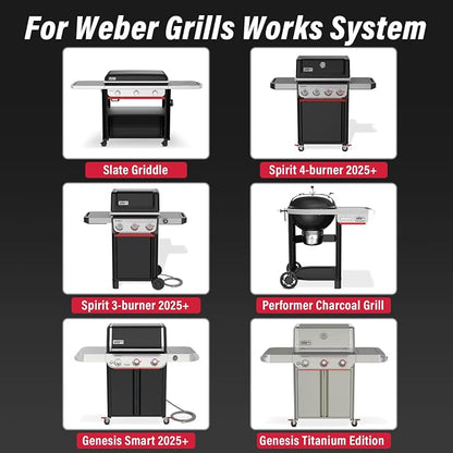 Utheer Grill Organizer Kit Compatible with Weber Works System, Rail-Mounted Grill Caddy Basket with Paper Towel Holder, Trash Bag Holder, Cup Holder & 4 Hooks for Slate, Spirit, Genesis, Performer