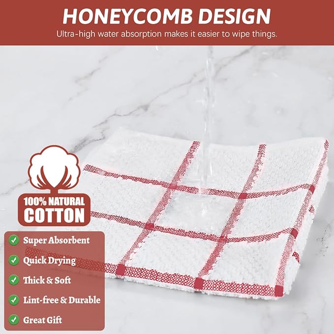 Nialnant 8 Pack Dish Cloths for Washing Dishes, 100% Cotton Reusable Cleaning Rag, Quick Drying Dish Towels for Kitchen,12x12 Inches, Red