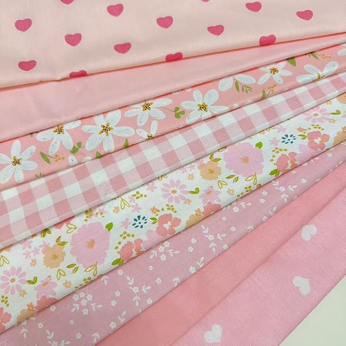 Cotton Fabric DIY Making Supplies Quilting Patchwork Fabric Fat Quarter Bundles DIY for Quilting Cotton Patchwork Cushions (Love Flower, 9.8 x 9.8 inches)
