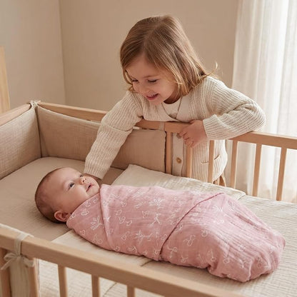 4-Pack Muslin Swaddle Blankets for Newborns | 100% Cotton Breathable Soft Muslin, Large 31.5"x43.3" | Multi-Use Stroller Sunshade Nursing Cover & Receiving Blanket, Neutral Rabbits