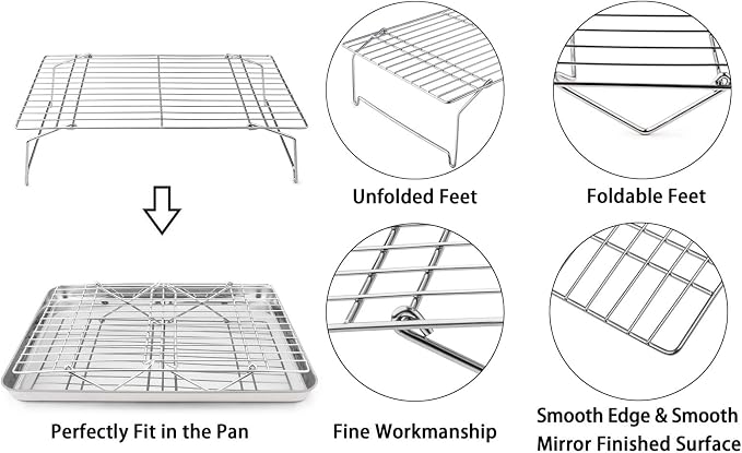 TeamFar Baking Sheet with Rack Set(1 Pan & 1 Tier Rack), Cookie Sheet Baking Pan & Cooling Baking Roasting Stackable Rack Stainless Steel for Cookie Bacon Meat, Oven & Dishwasher Safe, Healthy