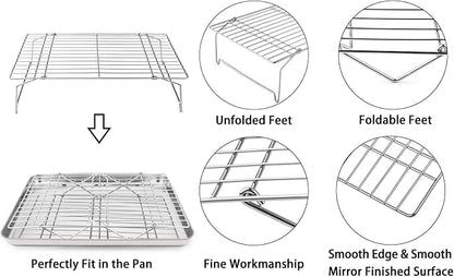 TeamFar Baking Sheet with Rack Set(1 Pan & 1 Tier Rack), Cookie Sheet Baking Pan & Cooling Baking Roasting Stackable Rack Stainless Steel for Cookie Bacon Meat, Oven & Dishwasher Safe, Healthy