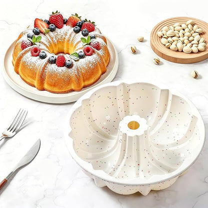 Vinino 9.6" Silicone Fluted Tube Cake Pans with Metal Reinforced Frame, Pound Cake Pan Mold, BPA Free Silicone Cake Pans for Cake, Bread, Jello, Gelatin, Flan