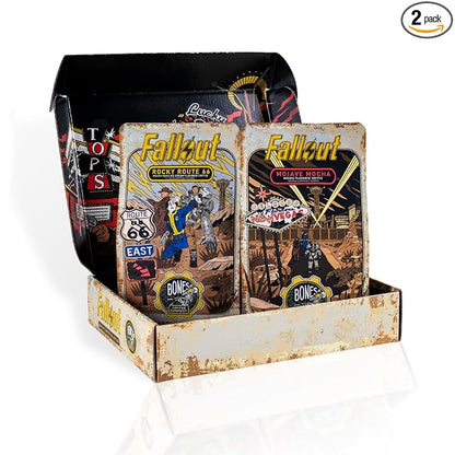 Bones Coffee Company Fallout Sin City Coffee Collector's Box, 2 Flavored Coffee Low Acid Medium Roast Arabica Beans Specialty Gifts, Auto Drip and French Press Compatible, 12 oz Pack of 2 Ground