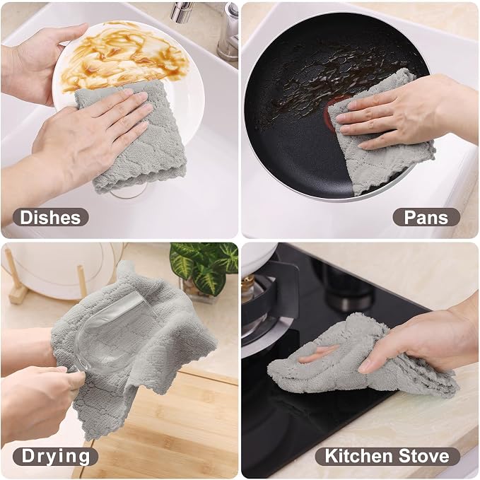 Homaxy 16 Pack Kitchen Cloths Dish Towels (10" x 10", Grey), Super Soft and Absorbent Coral Velvet Dishcloths, Fast Drying No Lint Microfiber Cleaning Cloth