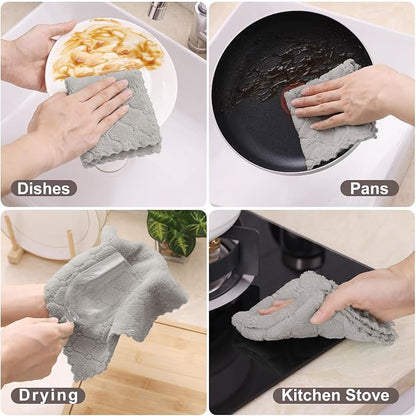 Homaxy 16 Pack Kitchen Cloths Dish Towels (10" x 10", Grey), Super Soft and Absorbent Coral Velvet Dishcloths, Fast Drying No Lint Microfiber Cleaning Cloth