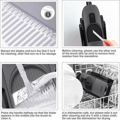 Safe Mandoline Slicer for Kitchen, Adjustable Thickness 0.1-8 mm, Professional Vegetable Slicer, Potato Slicer, Food Chopper French Fry Cutte, Mandolin, Chopping Artifact Fast Veggie (Black Knight)