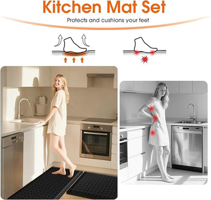 TranquilRelax 4/5 Inch Thick Anti-Fatigue Kitchen Mats 2Pcs, Cushioned Non-Slip Waterproof Sink & Stove Floor Mats, Comfortable Standing Rug Set for Kitchen, Laundry & Entryway Black