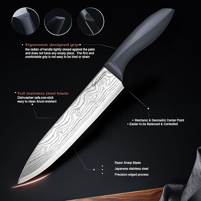 RAXCO Kitchen Knife Set,10-Piece Stainless Steel Knife Set with Block,Gray | Pro-Sharpened Kitchen Knives,Space-saving Compact Organizer for Small Kitchen,RV,Apartment and Dorm