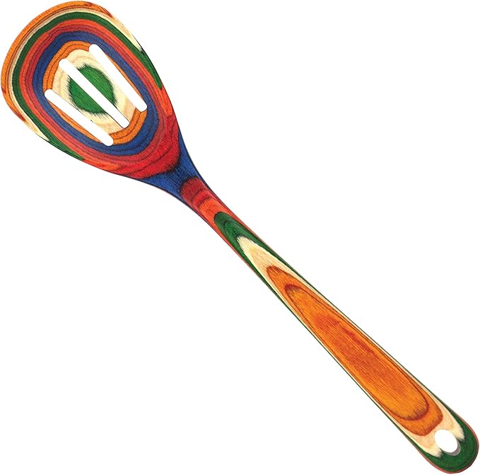 Baltique Marrakesh Collection 12-1/2" Wooden Slotted Cooking Spoon, Safe for Nonstick