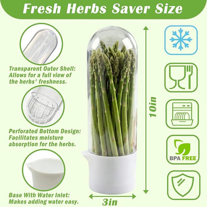 Herb Saver for Refrigerator, 3Pack Herb Keeper & Cilantro Container for Fridge, Fresh Herbs Lettuce Keeper Preservation Storage Container for Cilantro, Parsley, Asparagus, Extends 2-3 Weeks