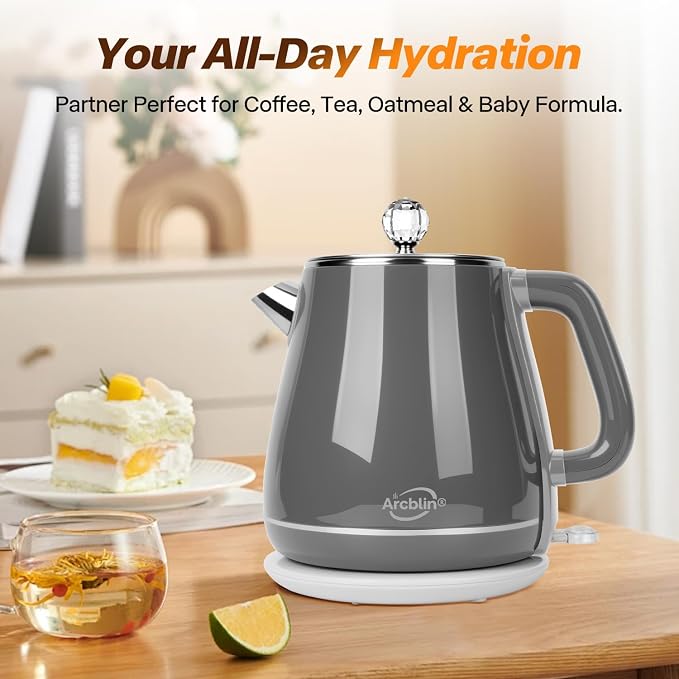 Retro Electric Kettle 1.8L, All Stainless Steel Hot Water Electric Kettle for Boiling Water, BPA Free Tea Kettle, 1350W Fast Boil, Auto Shut Off & Boil-Dry Protection