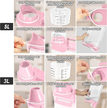LEAWALK 5Lbs Airtight Cat Dog Food Storage Container with Upgraded Large Nozzle BPA-Free, Pet Food Storage Containers for Rice, Grain, Pet Food, Flour, Dog Treat Storage (Light Pink, (3L+5L)-2pack)