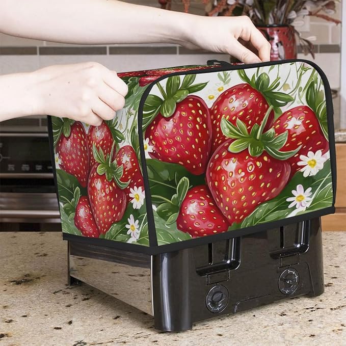 Fruit Strawberry Toaster Cover 2 Slice Wide Slot Washable Toaster Covers | Flower Art Dust and Fingerprint Protection Bread Maker Covers for Kitchen Accessories Decor Bakeware Women Gift