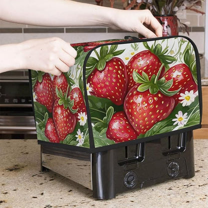 Fruit Strawberry Toaster Cover 4 Slice Wide Slot Washable Toaster Covers | Flower Art Dust and Fingerprint Protection Bread Maker Covers for Kitchen Accessories Decor Bakeware Women Gift
