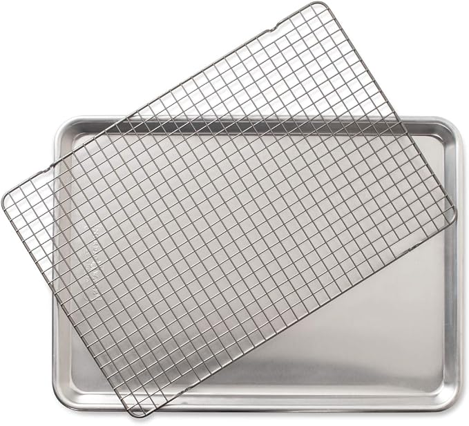 Nordic Ware Half Sheet with Grid and Large Classic Cookie Sheet | 2 Piece Bakeware Set