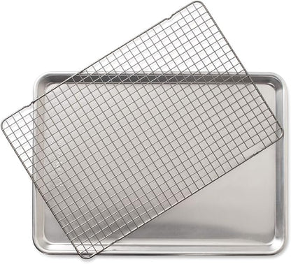 Nordic Ware Half Sheet with Grid and Large Classic Cookie Sheet | 2 Piece Bakeware Set