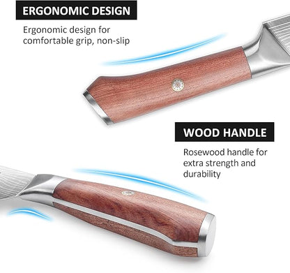 YOTSUBA Japanese Carving Knife and Fork Set, Razor-Sharp German Stainless Steel, Full Tang Ergonomic Rosewood Handle, Slicing Knife for Meats, BBQ & Brisket, Premium Gift