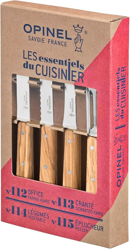Opinel Essentials Kitchen Knife Box Set - Olive Wood
