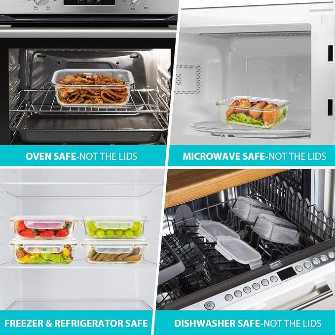 Bayco 6 Pack Glass Meal Prep Containers, Glass Food Storage Containers with Lids, Airtight Lunch Bento Boxes, Leak Proof (6 lids & 6 Containers)
