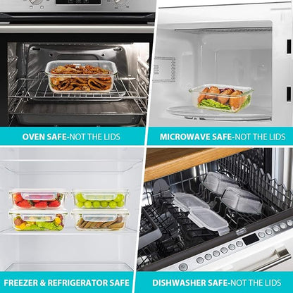 Bayco 6 Pack Glass Meal Prep Containers, Glass Food Storage Containers with Lids, Airtight Lunch Bento Boxes, Leak Proof (6 lids & 6 Containers)