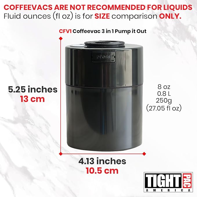COFFEEVAC Pump It Out Airtight Coffee Container – Vacuum Storage Container for Ground Coffee Beans – Patented Vacuum Seal with Degassing Valve, 1/2 lb, Black