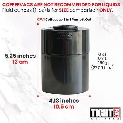 COFFEEVAC Pump It Out Airtight Coffee Container – Vacuum Storage Container for Ground Coffee Beans – Patented Vacuum Seal with Degassing Valve, 1/2 lb, Black