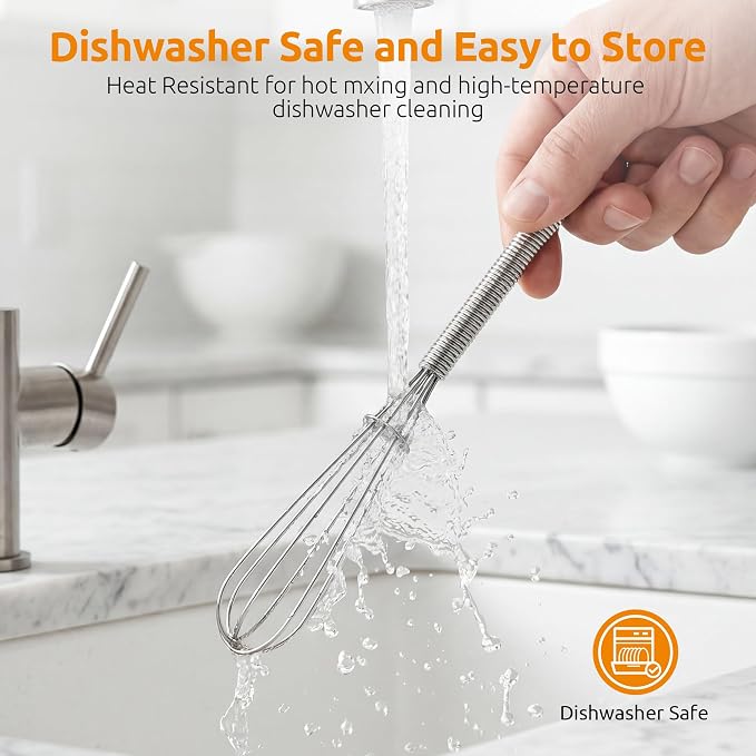 U-Taste 7" Mini Whisk for Cooking: 18/8 Stainless Steel Small Metal Kitchen Wisk, Tiny Hand Mixing Tool for Coffee, Egg, Sauce, 6-Wires Compact Head for Baking, Beating in Bowl, Mug, Jar (Set of 2)