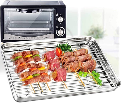 TeamFar Baking Tray and Rack Set, Stainless Steel Baking Pan Cookie Sheet with Cooling Rack, 12.5 x 9.5 x 1 inch, Non Toxic & Healthy, Easy Clean & Dishwasher Safe