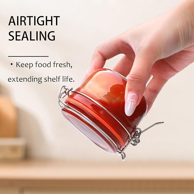 Flrolove 5 oz Glass Jars with Airtight Lid,Small Leak Proof Rubber Gasket Glass Canisters,Glass Food Storage Container for Kitchen,Jam,Spice, Cereal, Beans,Cookies