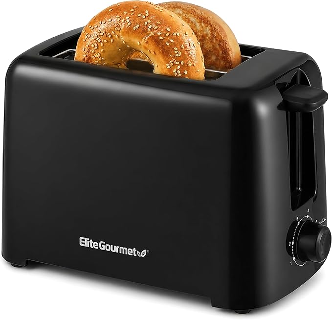 Elite Gourmet ECT1027B Cool Touch Toaster with 6 Temperature Settings & Extra Wide 1.25" Slots for Bagels,Waffles,Specialty Breads,Puff Pastry,Snacks,ETL Certified,2 Slices,Black,(Pack of 8)
