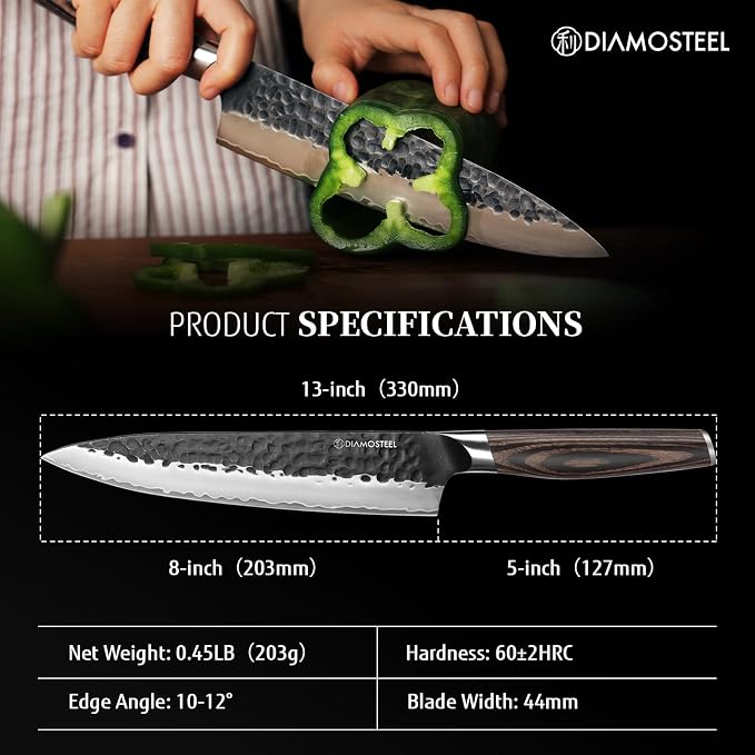 8 Inch Japanese Chef Knife, 3-Layer 9CR18MOV High Carbon Stainless Steel Gyuto Knife with Pakkawood Handle, Professional Kitchen Knife in Premium Gift Box
