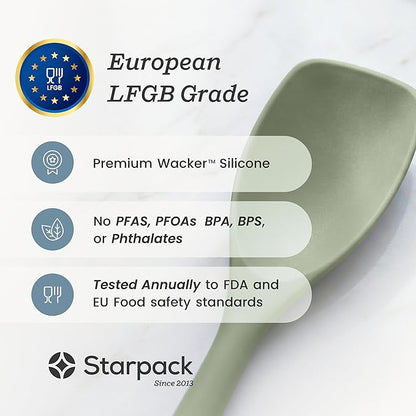 StarPack Silicone Spoonula The All-Rounder 11 Inch - LFGB Spoon Spatula, 600°F Heat Resistant, BPA-Free - One-Piece Seamless, Dishwasher Safe - for Nonstick Cookware, Sage Green
