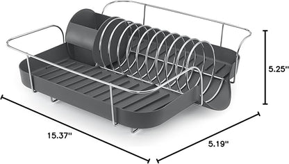Polder Spring Dish Rack Holds Up to 9 Plates and Includes Removable, Stand-Alone Utensil Bin (Gray)