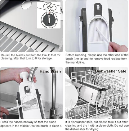 Safe Mandoline Slicer for Kitchen, Vegetable & Food Cutter, Thickness Adjustable 0.1-8 mm. Easy to Clean, Storage, Kitchen Faster Slice Artifact (Only Slice, Grey)