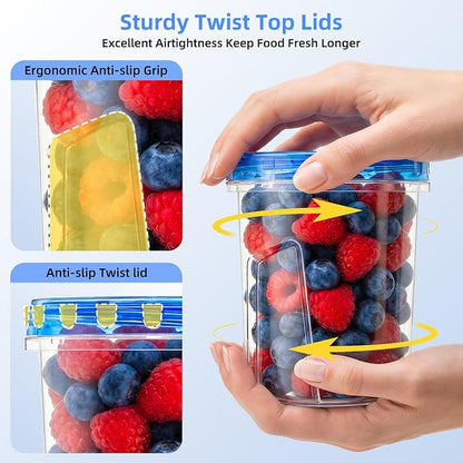 Freezer Storage Containers, 6 Pack-33 OZ Food Storage Containers with Twist Top Lids, Reusable Plastic Containers with Lids, Soup Containers for Meal Prep, Overnight Oats, Leftovers, Snack