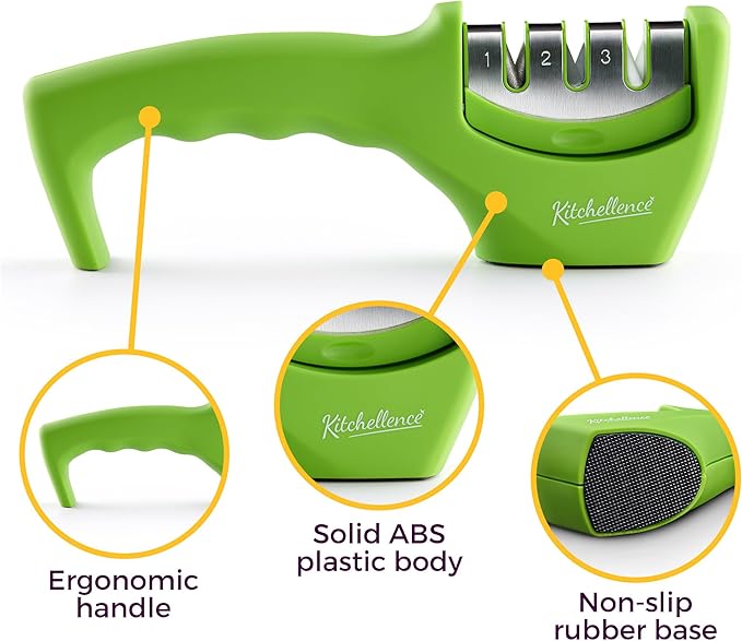 4-in-1 Kitchen Knife Accessories: 3-Stage Knife Sharpener Helps Repair, Restore and Polish Blades and Cut-Resistant Glove