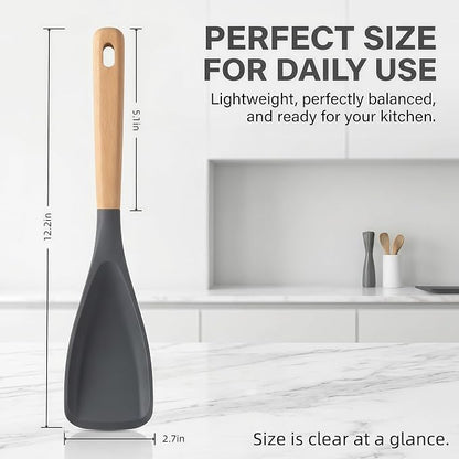Silicone Spoon Spatula for Cooking, Flexible Spoon for Stirring, Scooping and Scraping, Safe for Nonstick Cookware,Grey