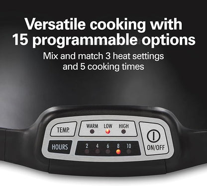 Hamilton Beach Portable 7 Quart Programmable Slow Cooker with Three Temperature Settings, Lid Latch Strap for Easy Travel, Dishwasher Safe Crock, Black (33474G)