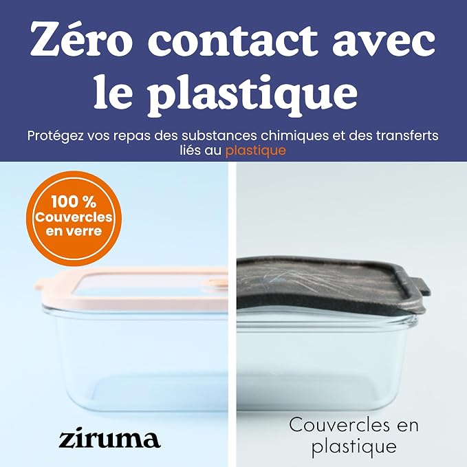 Ziruma Non-Toxic 1.5 cup Glass Food Storage Containers with Lids - Overnight Oats, Plastic Free Meal Prep, Reusable, Airtight, Microwave and Freezer Safe, 4 Pack