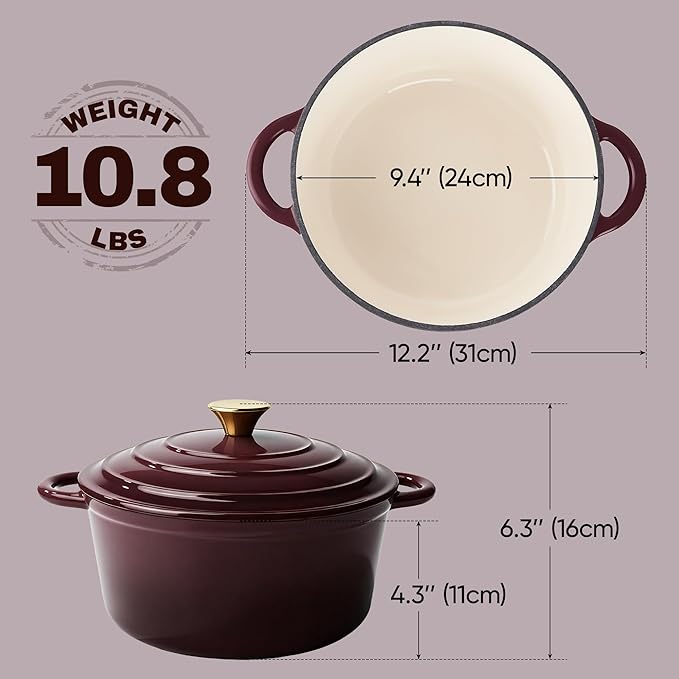 4.5 Quart Dutch Oven Pot with Lid, Non Stick Enameled Cast Iron Dutch Oven for Bread Baking, Heavy-Duty, Oven Safe Ceramic Cookware Up to 500°F for Baking, Braising, Stews, Roasting, Fig