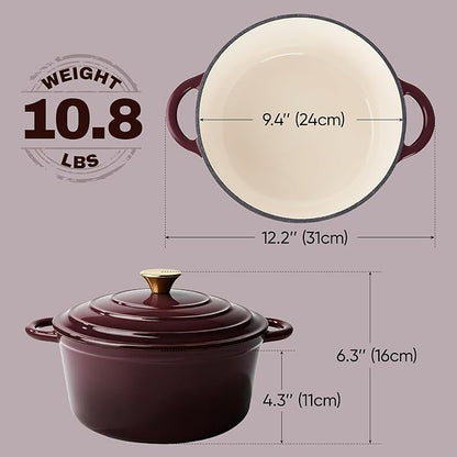 4.5 Quart Dutch Oven Pot with Lid, Non Stick Enameled Cast Iron Dutch Oven for Bread Baking, Heavy-Duty, Oven Safe Ceramic Cookware Up to 500°F for Baking, Braising, Stews, Roasting, Fig