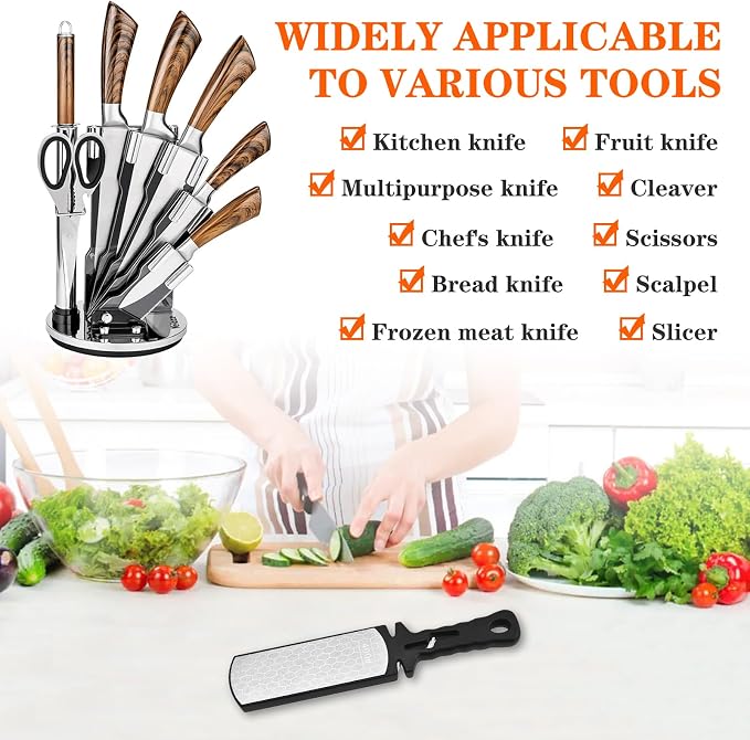 Diamond Sharpening Stone,400/1000 Grit Handheld Double-Sided Diamond Sharpener 5 in 1 Honeycomb Surface Knife Sharpener Plate Whetstone with Ceramic & Tungsten Steel Scissor Slot,Black