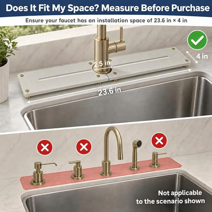 Stone Faucet Mat for Kitchen Sink, Water Absorbing Sink Tray Organizer for Bathroom Counter, Diatomite Soap Dish Coaster Caddy Riser, Sponge Holder Dispenser Mat, Gold Beige, 23.6" x 4"